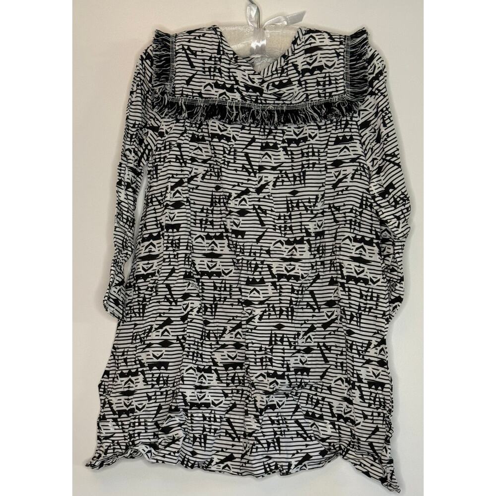 NWOT Peas and Queues Girls Black and White Fringed Long-Sleeve Dress Size 4